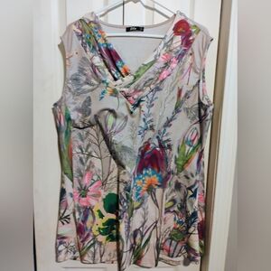 Lily Asymmetrical Pink and Green Sleeveless Blouse